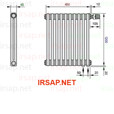 чертеж радиатора Irsap Tesi 21200-1021200-10-25-01